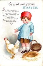 Postcard Easter Child Chicken Empty Egg Basket  Fort Wayne IN 1915 Clapsaddle