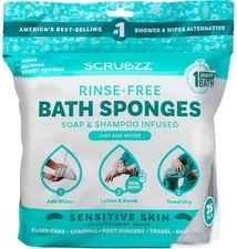 Scrubzz Disposable No Rinse Bathing Wipes for Senstive Skin - 25 Pack
