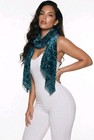 BETSEY JOHNSON NWT $58 Green Crushed Velvet Women's Elegant Scarf Lace Edging — photo 1