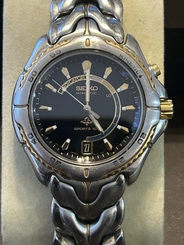 Vintage 97’ Seiko Kinetic 5M42-0B09 39mm Lumibrite Dial Sports 100 New Capacitor