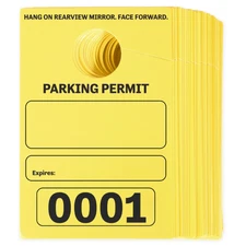 100 Pack Temporary Parking Pass Hang Tags, Numbered 0001- 0100, Yellow