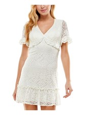 CITY STUDIO Womens Short Dress Ivory Short Sleeve Lined Juniors 9
