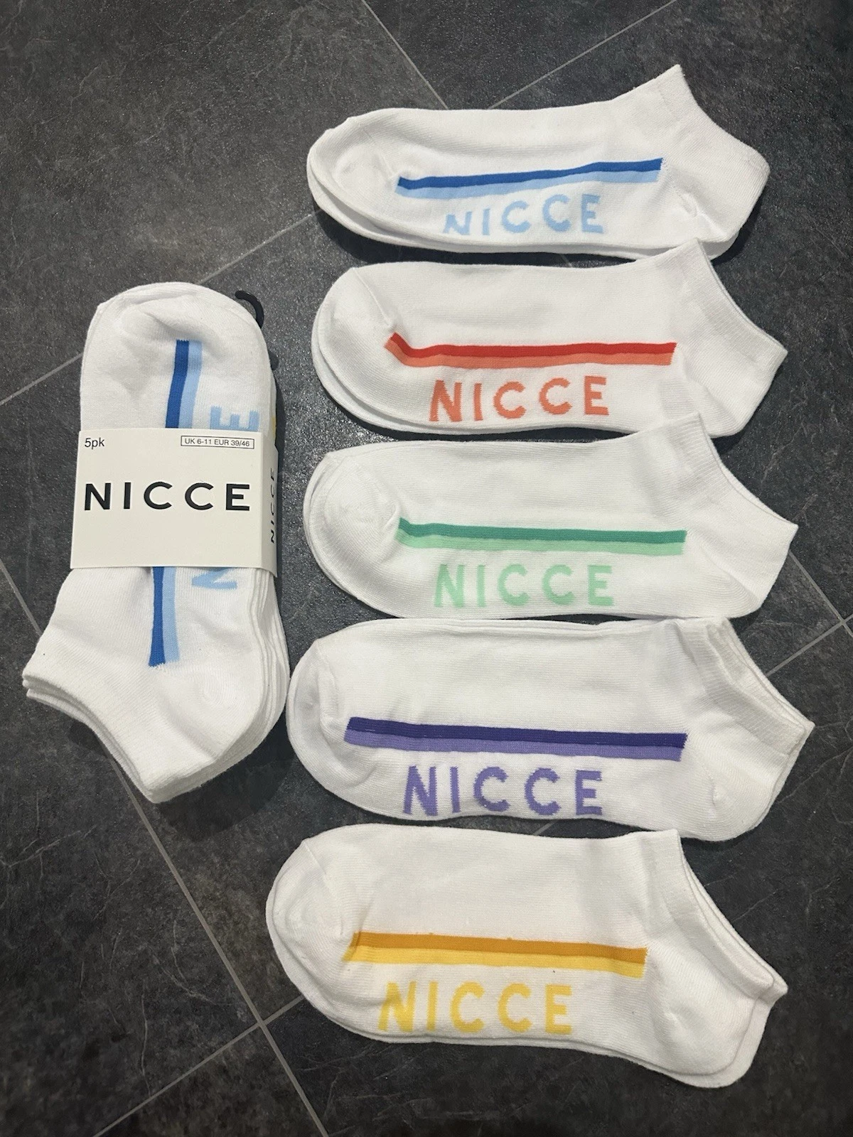 Nicce New Men’s 10 Pairs White/Multicolour Size 6-11 Trainer Socks RRP £39.98