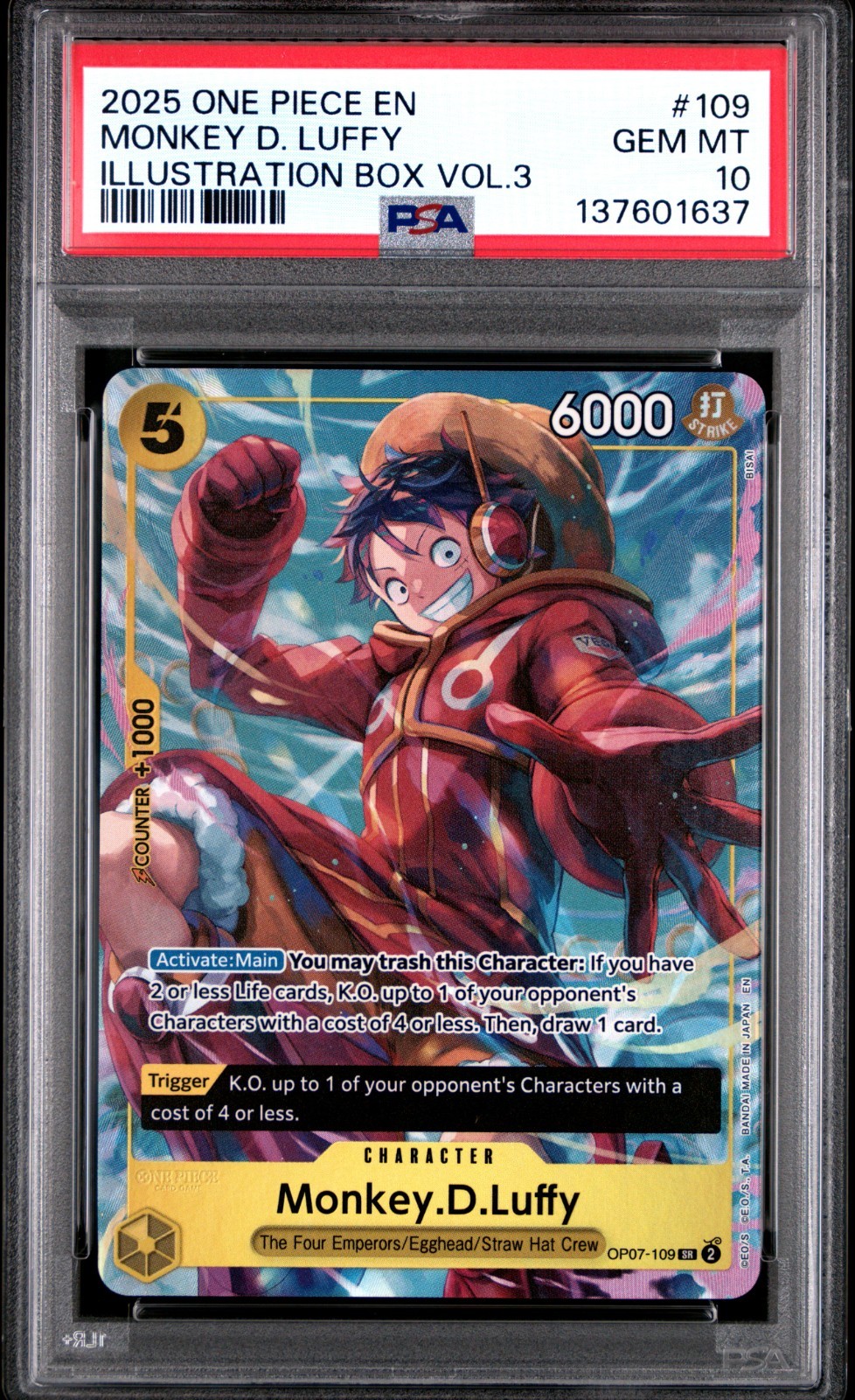 2025 ONE PIECE PROMOS ILLUSTRATION BOX VOL.3 #109 MONKEY D. LUFFY PSA 10