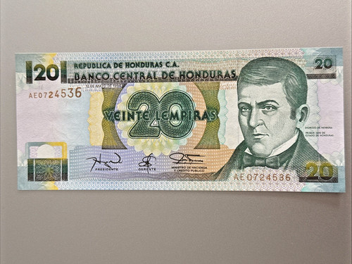 1994 Honduras 20 Lempiras P73 #AE0724536 Uncirculated Banknote