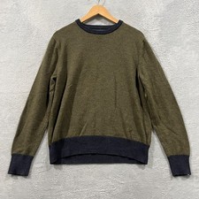 J Crew Jeans Men  s Large Green Crewneck Sweater Wool Pullover Office Career