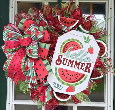 Watermelon Themed Summer Wreath with Decorative Ribbon,Handmade, Home Decor