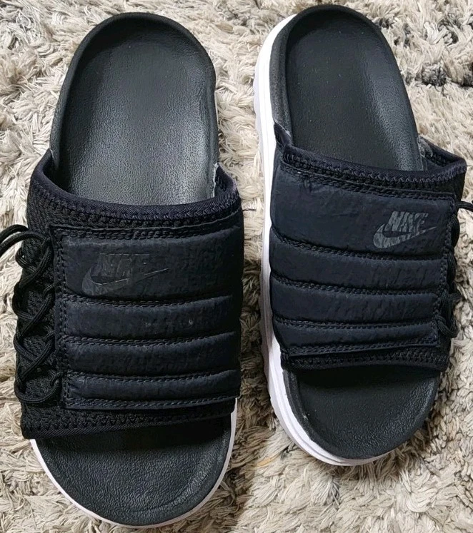 Nike Asuna donna tg 7 sandali slide nero bianco scarpe slip on estate spiaggia