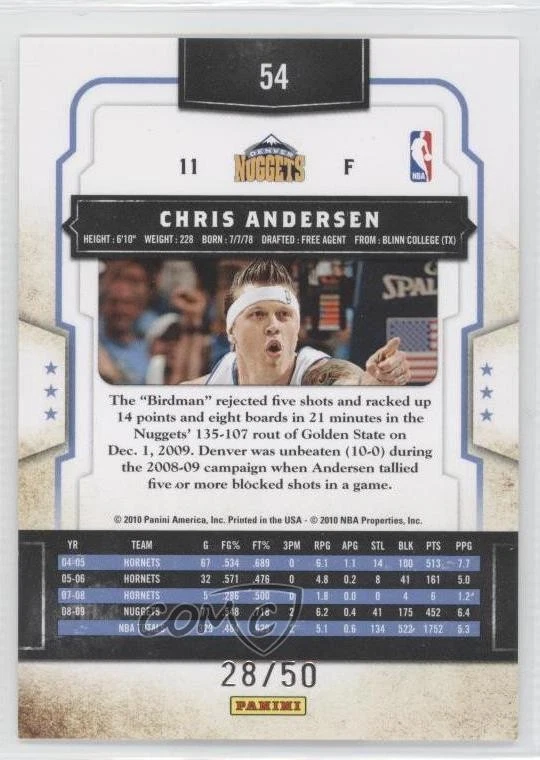 2009-10 Panini Classics Gold Timeless Tributes /50 Chris Andersen #54 - Image 2 of 2