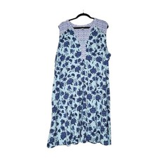 J Jill Plus 3X Blue Floral Geometric Print Sleeveless Knit Rayon Shift Dress