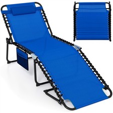 Patio Chaise Lounge 4-Position Adjustable Backrest Folding Tanning Chair Navy