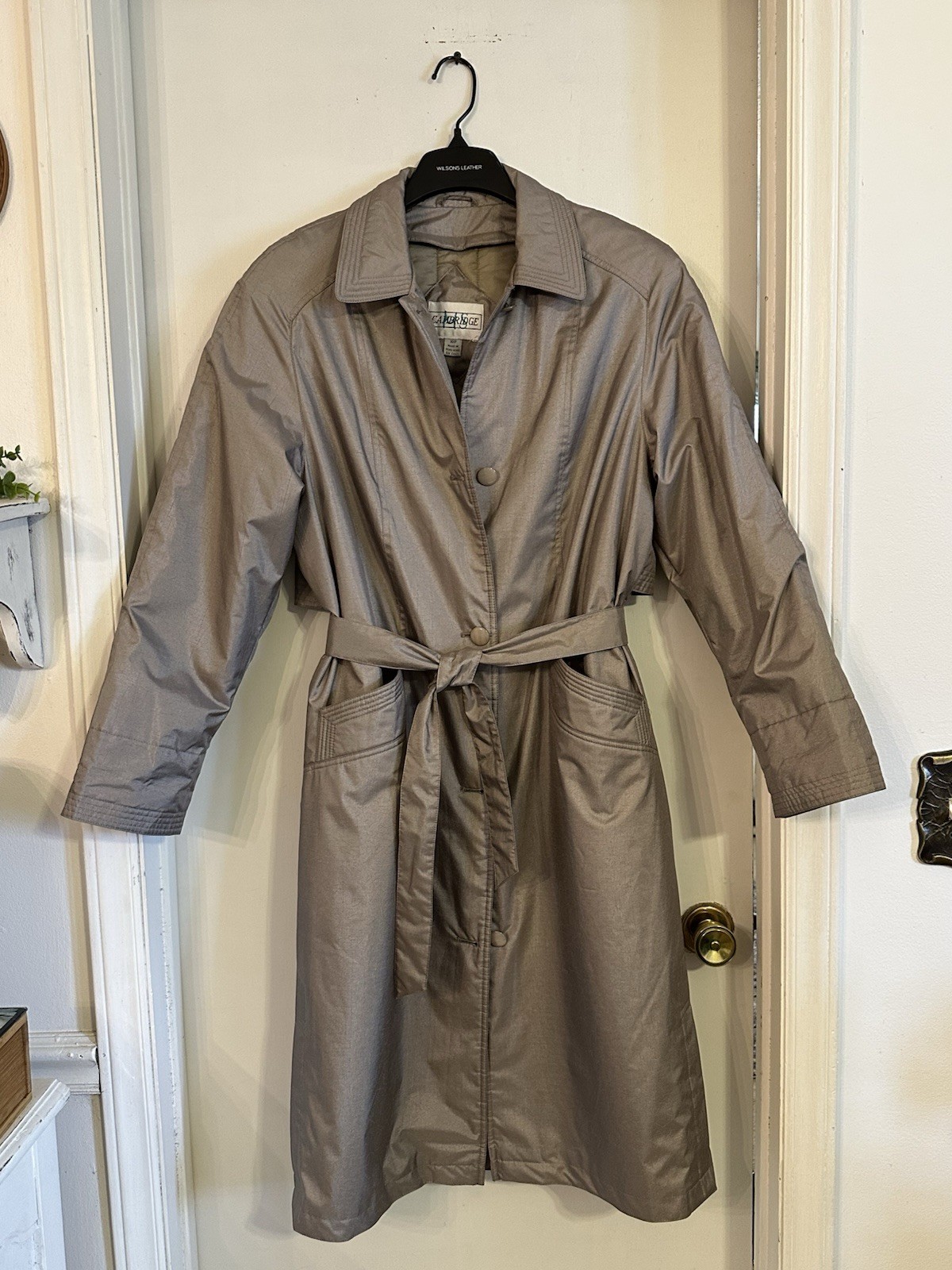 Vtg Trench Coat 90s Ms Cambridge Shiny Tan Long Retro Women’s Sz 10P Zip Out