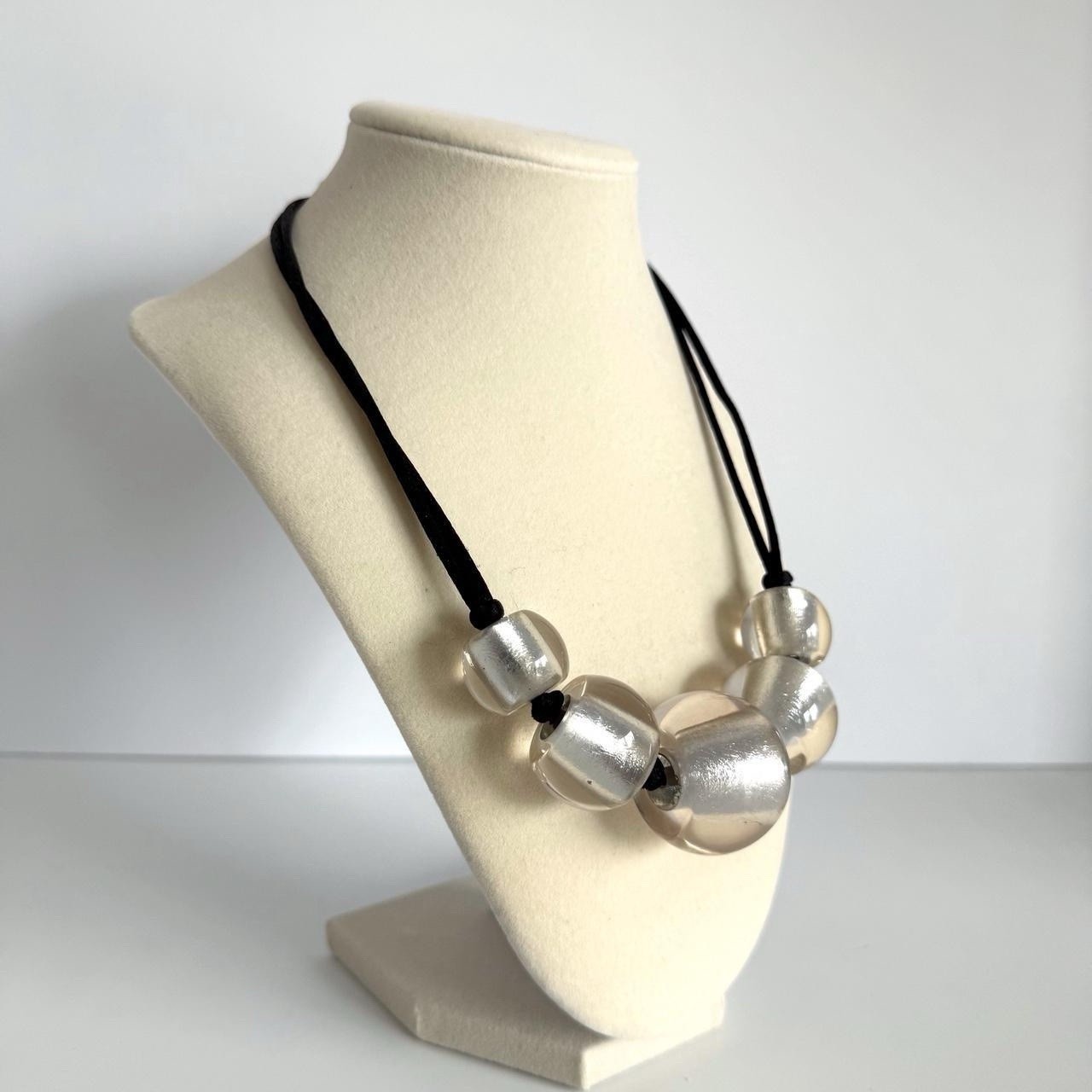 Chunky Statement Silver Foiled & Clear Beaded Nec… - image 2