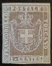 TUSCANY ITALIAN STATES 1860 MNH 1c Pale Violet Brown Sass #1 CV €10000+ SIGNED!