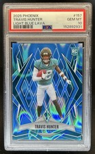 2025 Panini Phoenix Travis Hunter Light Blue Lava Prizm RC #/325 Jaguars PSA 10