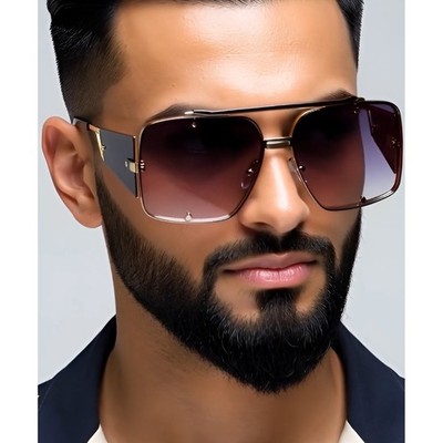 Men Sunglasses Designer Sqyare Gold Frame Black Accents Fashion UV400 Lentes New