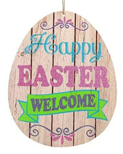 Happy Easter Welcome Sign Easter Egg Bunny Door Wreath Wall Hanging Decor Swag