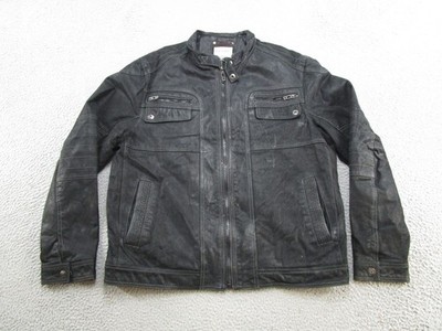Angelo Litrico Jacket Mens 2XL Black Leather Biker Motorcycle Moto Zip Pockets