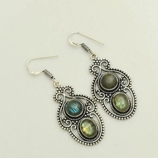 Labradorite Gemstone Handmade Drop Dangle Earrings Jewelry Gift 2.08