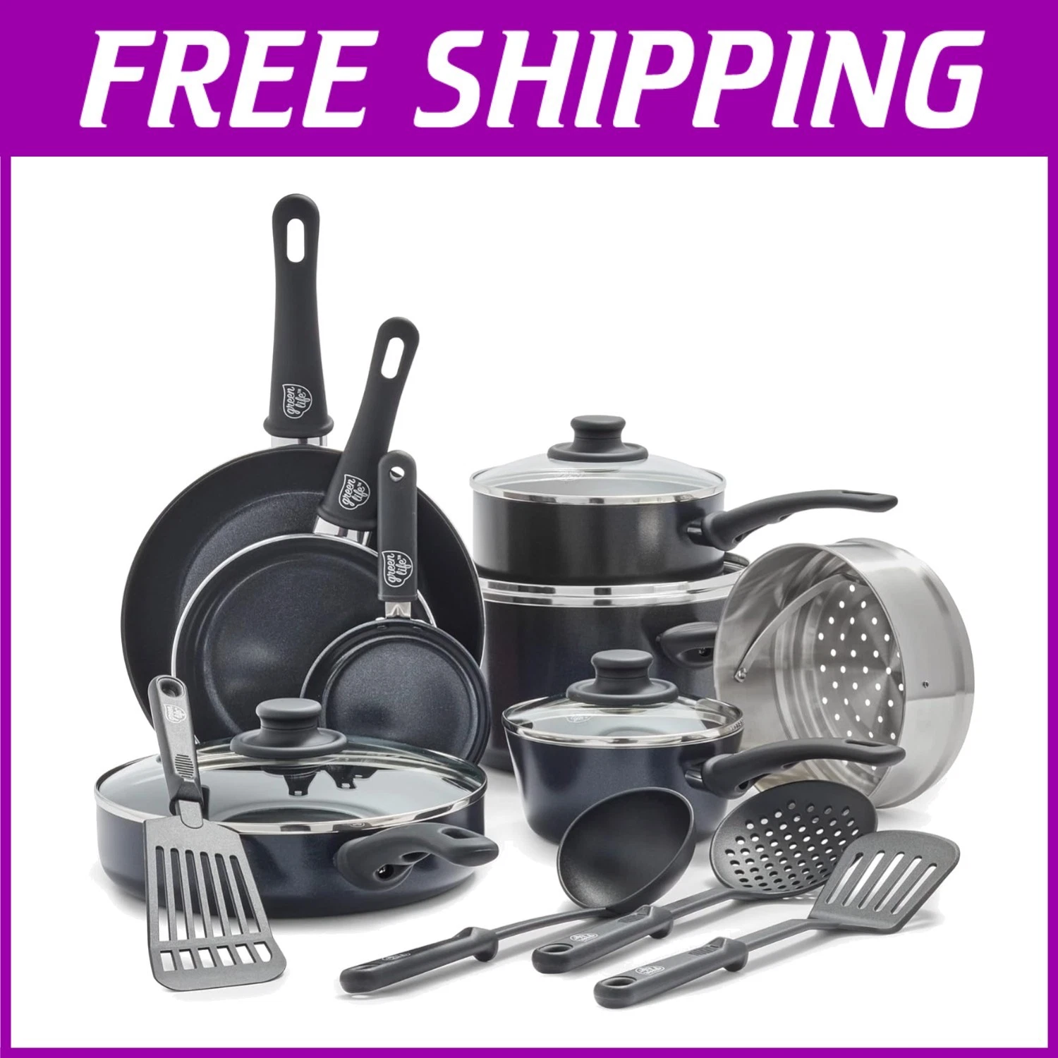 Ceramic Cookware Set, 16-Piece, Oven Safe, Stay-Cool Handles=