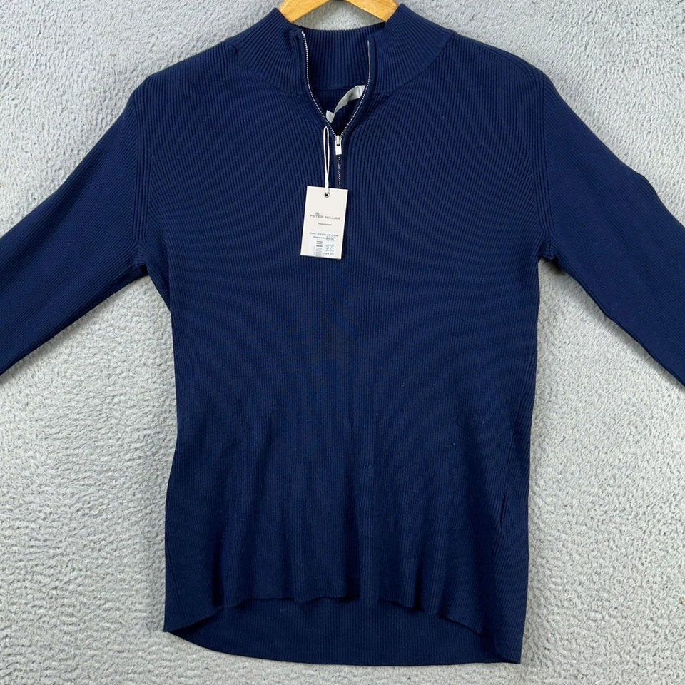 Suéter Pullover Peter Millar Mujer Medio Azul Tejido Cuarto Cremallera Pullover NUEVO Foto 4 de 4