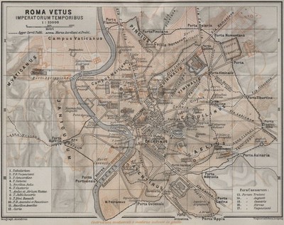ANTIKES ROM 'Roma Vetus Imperatorum Temporibus' Stadtplan Mappa 1909