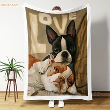 Boston Terrier Love Fleece Blanket Cute Dog Couple Gift Neutral Home Decor