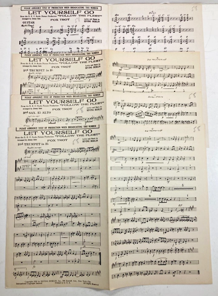Partituras Let Your Self Go 1936 cartas de cuerdas de cuerno Irving Berlin Fred Astaire Foto 2 de 4