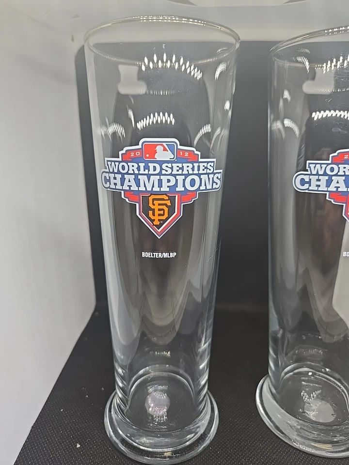 2 Campeones de San Francisco Giants 2012 16 oz. Gafas Pilsner 8” de alto con adornos plateados Foto 3 de 4