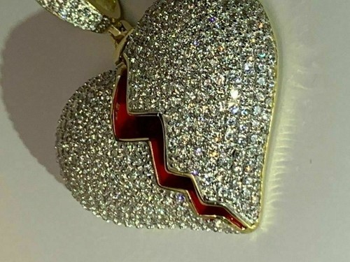Solid 925 Silver/ 14k Gold Plated Broken Heart CZ Hip Hop HopHop Icy Heartbroken - Picture 12 of 16