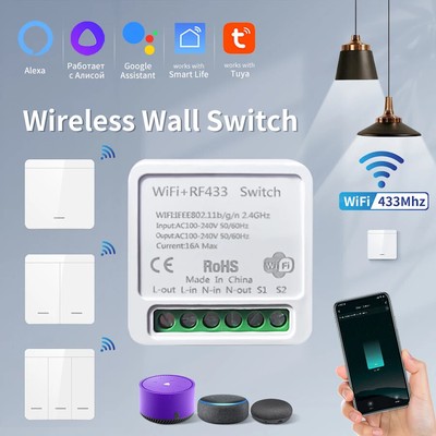 New WiFi Smart Light Switch Home Wireless 433mhz Push Button Wall Switch 16A 20A
