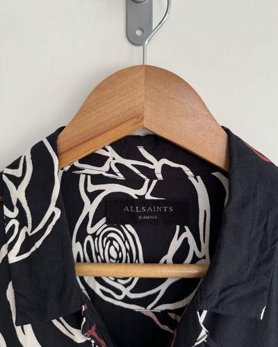Allsaints “Hyogo” Short Sleeve Shirt Floral Hawaiian Rose Print Navy Blue XS - Picture 3 of 10