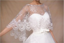 Ivory Lace Wedding Dress Cover Up Tulle Bridal Shawl Wrap Stole Shrug Bolero 1