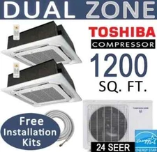 24000 BTU Dual Zone Ductless Mini Split AC - Heat Pump: 12000x2 Ceiling Cassette