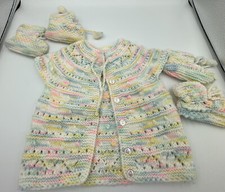 Vintage Multi Colored Handmade Crocheted Sweater Set for a baby girl 0-6 Mos