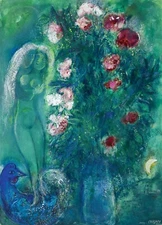 MARC CHAGALL Poster or Canvas Print "BOUQUETS D'ŒILLETS AUX AMOUREUX EN VERT"