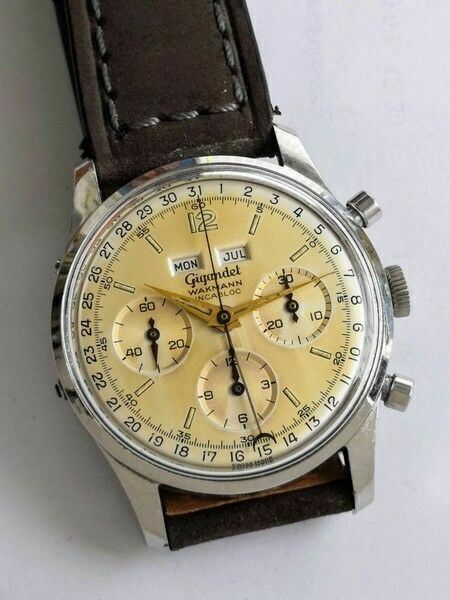 oversized Gigandet Dato Compax in a J.C. Killy screw back case Valjoux 72C