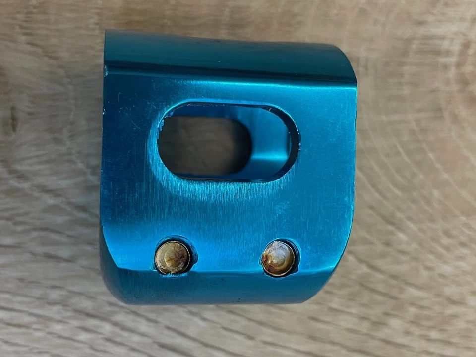 NOS GT BMX Alloy Seat Clamp 2-bolt Blue color & transparent GT grips w/cap Combo - Image 4 of 4