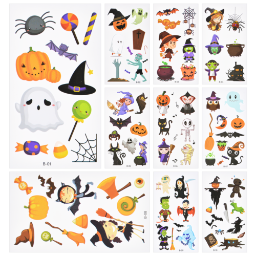 10 Sheets Waterproof Halloween Temporary Fake Tattoo Children Face Body Stickers - Picture 1 of 10