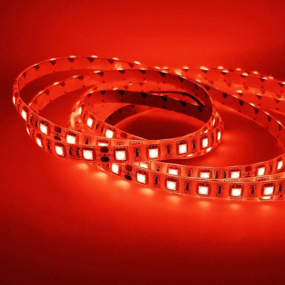 Red 60led/m 16.4ft DC12V 24V LED Light Strip for Indoor Outdoor Home Bar Decor