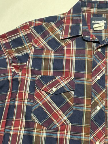 Vintage Wrangler Pearl Snap Western Plaid Shirt Mens M Cowboy Rodeo Country 90s - Picture 3 of 18