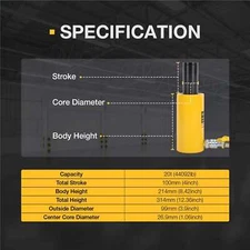20T Hydraulic Cylinder Jack Ram Lifting Jack 4" Stroke Hollow Single Acting