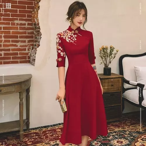 Maroon cheongsam cheap