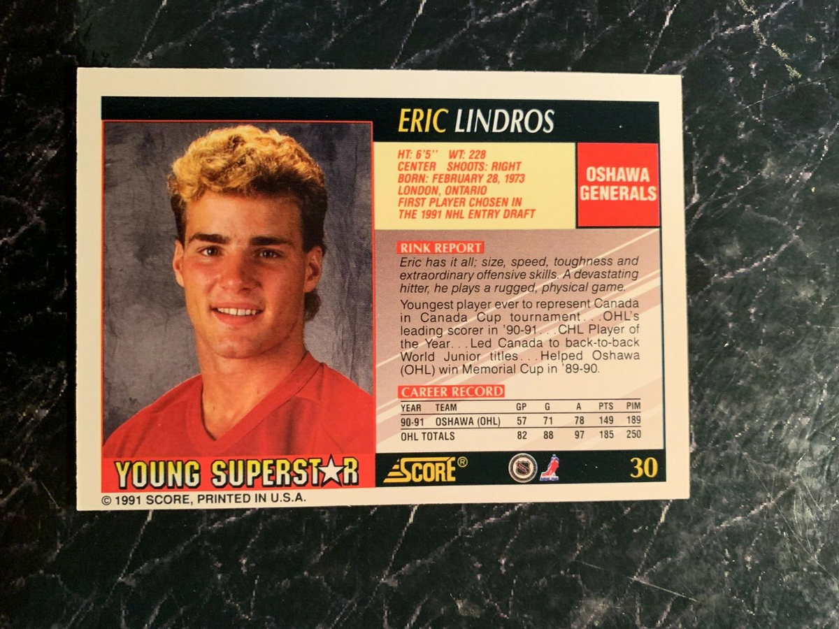 Eric Lindros 1991 OSHAWA GENERALS Young Superstars SCORE Card # 30