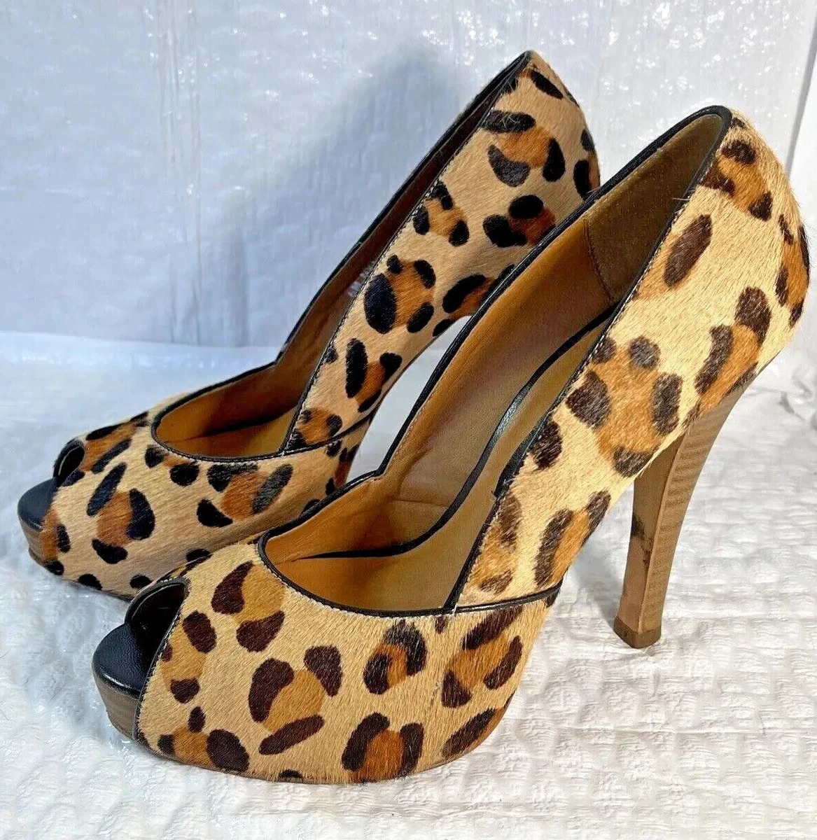 Leopard print peep toe shoes sale