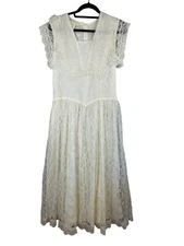 Gunne Sax Floral Lace Dress 13 White Victorian Prairie Cottagecore Romantic Chic