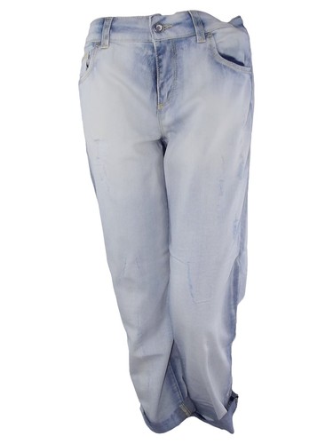 Liu Jo Donna Pantalone Jeans Blu Denim Candeggiato Boyfriend Con Risvolti - Imagen 2 de 18