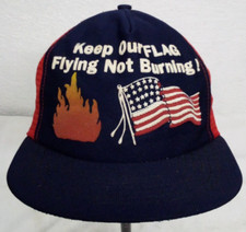 VTG SNAPBACK TRUCKER HAT PATRIOTIC KEEP FLAG FLYING NOT BURNING MADE IN USA L