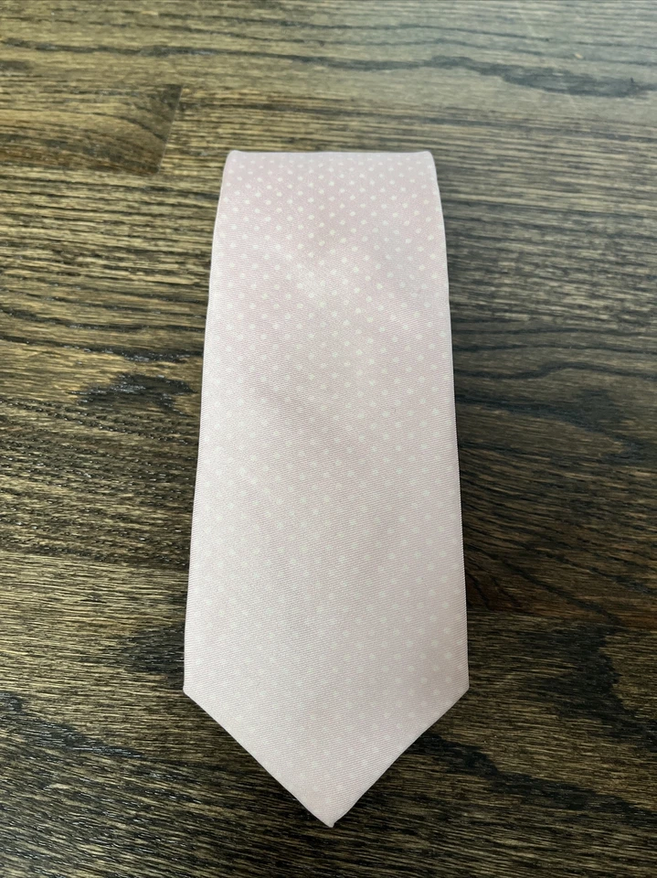 Corbata vintage Barney’s NY para hombre, lunares rosa/blanco 100 % seda Foto 2 de 4