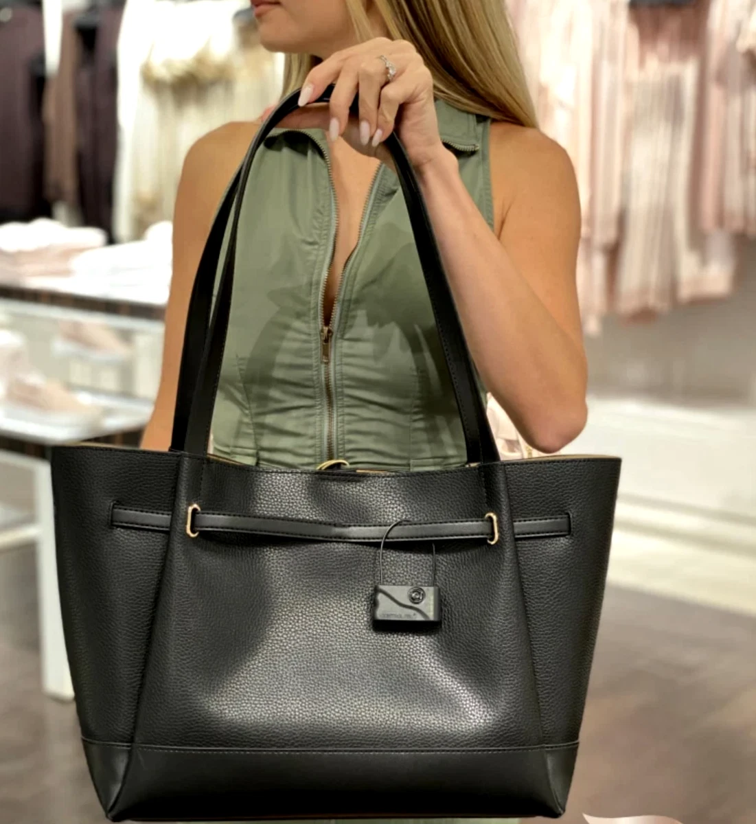 Michael Kors Reed Large Tote Shopper Shoulder Handbag Leather Bag Black Leather